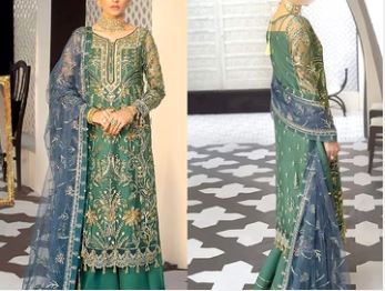 Handwork Heavy Embroidered Net Bridal Dress  (DZ15585)